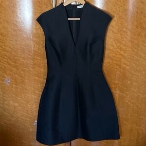 Halston Heritage Black Cap-Sleeve V-Neck Fit and Flare Mini Dress Sz. 4 EUC